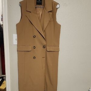 Tan Sleeveless Double-Breasted Vest Dress